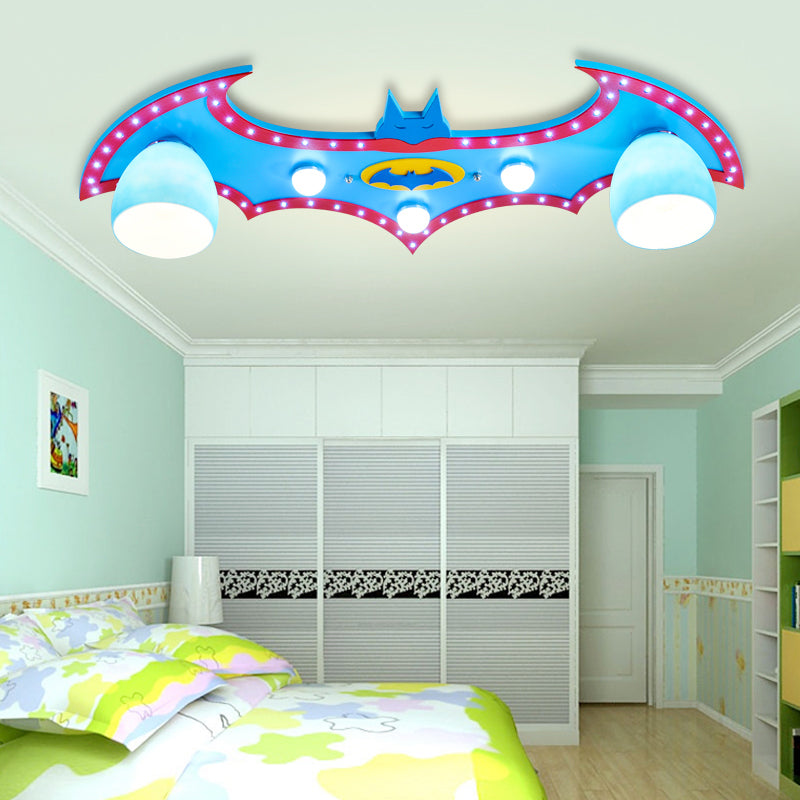 Cartoon Bat Flush Mount Light Wood Blue Finish Ceiling Lamp for Boys Bedroom Clearhalo 'Ceiling Lights' 'Close To Ceiling Lights' 'Close to ceiling' 'Flush mount' Lighting' 193182