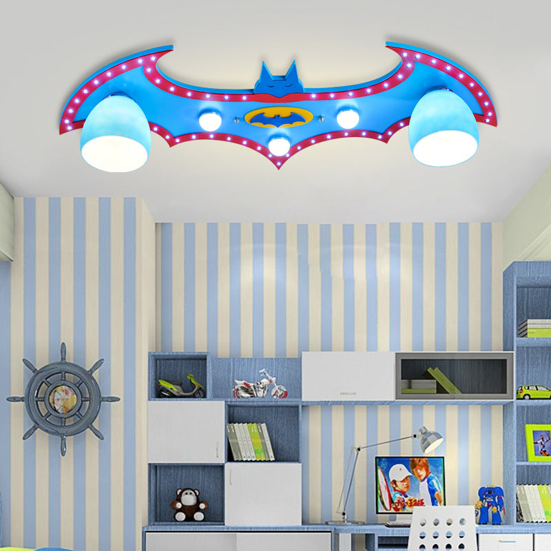 Cartoon Bat Flush Mount Light Wood Blue Finish Ceiling Lamp for Boys Bedroom Clearhalo 'Ceiling Lights' 'Close To Ceiling Lights' 'Close to ceiling' 'Flush mount' Lighting' 193183