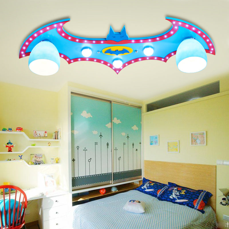 Cartoon Bat Flush Mount Light Wood Blue Finish Ceiling Lamp for Boys Bedroom Clearhalo 'Ceiling Lights' 'Close To Ceiling Lights' 'Close to ceiling' 'Flush mount' Lighting' 193184