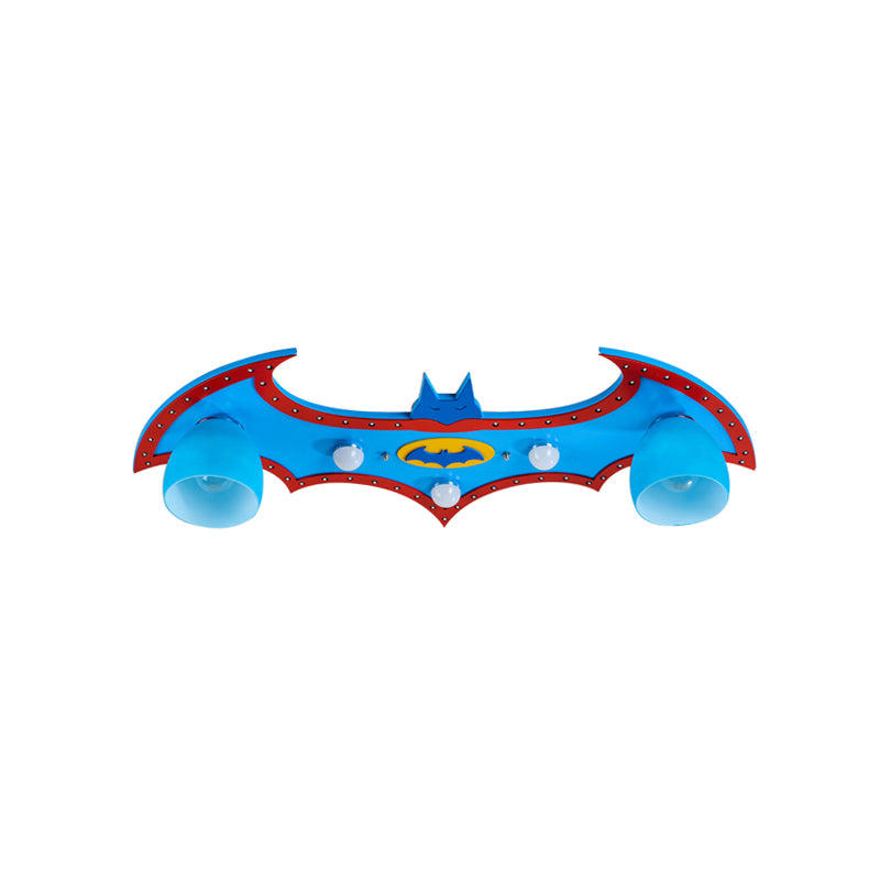 Cartoon Bat Flush Mount Light Wood Blue Finish Ceiling Lamp for Boys Bedroom Clearhalo 'Ceiling Lights' 'Close To Ceiling Lights' 'Close to ceiling' 'Flush mount' Lighting' 193185