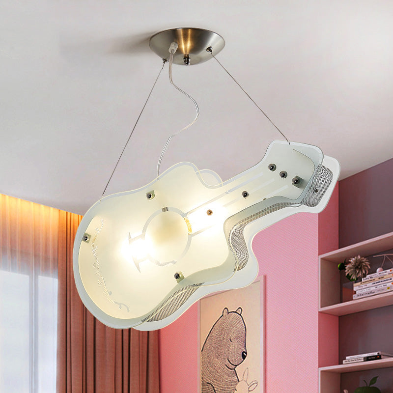 Kids Guitar Shaped Pendant Light 2 Lights Acrylic LED Hanging Light in White for Shop Clearhalo 'Ceiling Lights' 'Pendant Lights' 'Pendants' Lighting' 193190