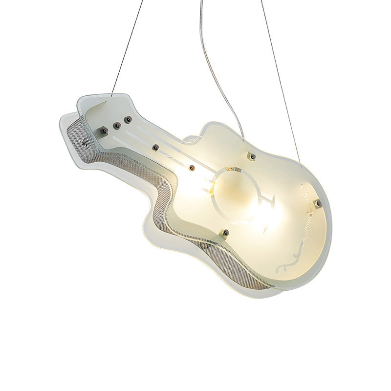 Kids Guitar Shaped Pendant Light 2 Lights Acrylic LED Hanging Light in White for Shop Clearhalo 'Ceiling Lights' 'Pendant Lights' 'Pendants' Lighting' 193191