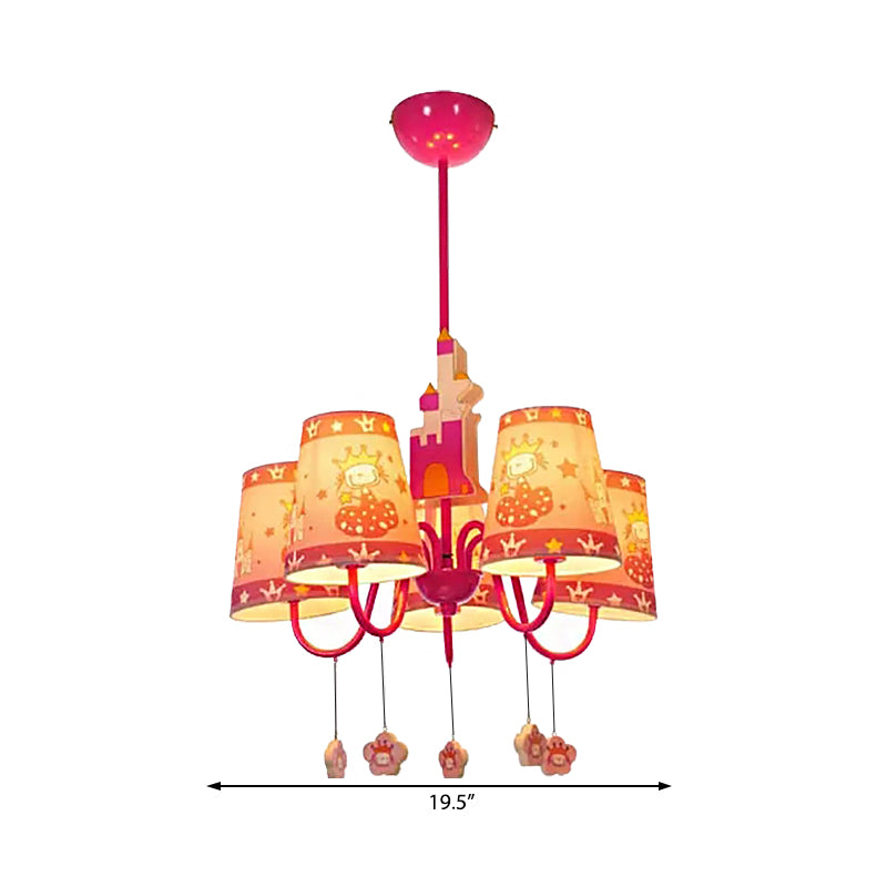 5 Lights Castle Chandelier with Princess Kids Metal Hanging Light in Pink for Girls Bedroom Clearhalo 'Ceiling Lights' 'Chandeliers' Lighting' options 193210