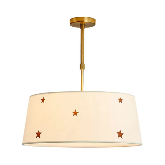 Fabric Drum Chandelier with Star Adult Bedroom Simple Style Pendant Light in White Clearhalo 'Ceiling Lights' 'Chandeliers' Lighting' options 193228