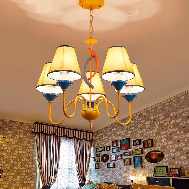 Nursing Room Tapered Shade Chandelier Fabric Metal 5 Heads Modern Bright-Colored Pendant Light Orange Clearhalo 'Ceiling Lights' 'Chandeliers' Lighting' options 193230_123f2520-2ca6-45ac-b4dc-e97c659096ef