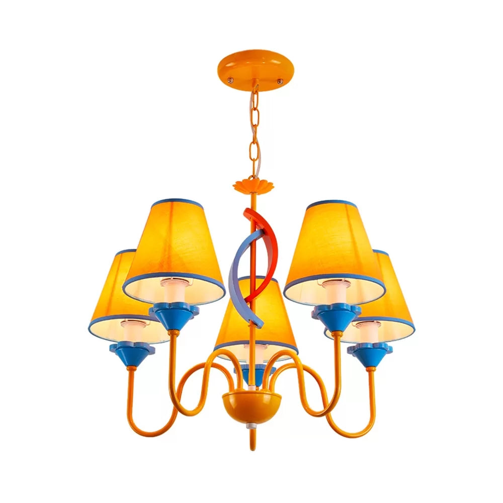Nursing Room Tapered Shade Chandelier Fabric Metal 5 Heads Modern Bright-Colored Pendant Light Clearhalo 'Ceiling Lights' 'Chandeliers' Lighting' options 193232
