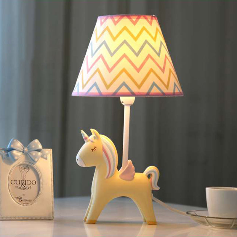 Modern Lovely Carousel Table Light One Light Resin Table Lamp with Tapered Shade for Kid Bedroom Pink Stripe Clearhalo 'Lamps' 'Table Lamps' Lighting' 193238