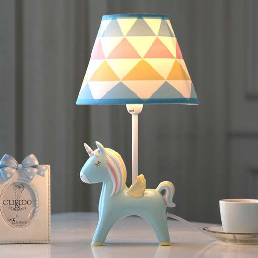 Modern Lovely Carousel Table Light One Light Resin Table Lamp with Tapered Shade for Kid Bedroom Blue Triangle Clearhalo 'Lamps' 'Table Lamps' Lighting' 193241