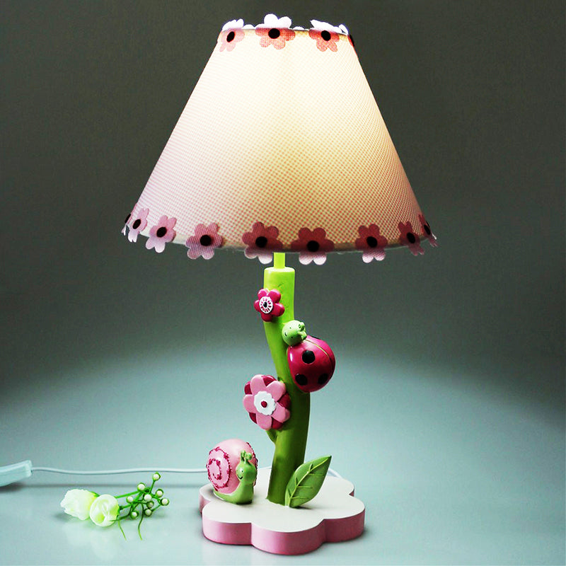 Resin Flower Desk Light with Tapered Shade One Light Cute Table Light in Pink for Girls Bedroom Pink Clearhalo 'Lamps' 'Table Lamps' Lighting' 193244