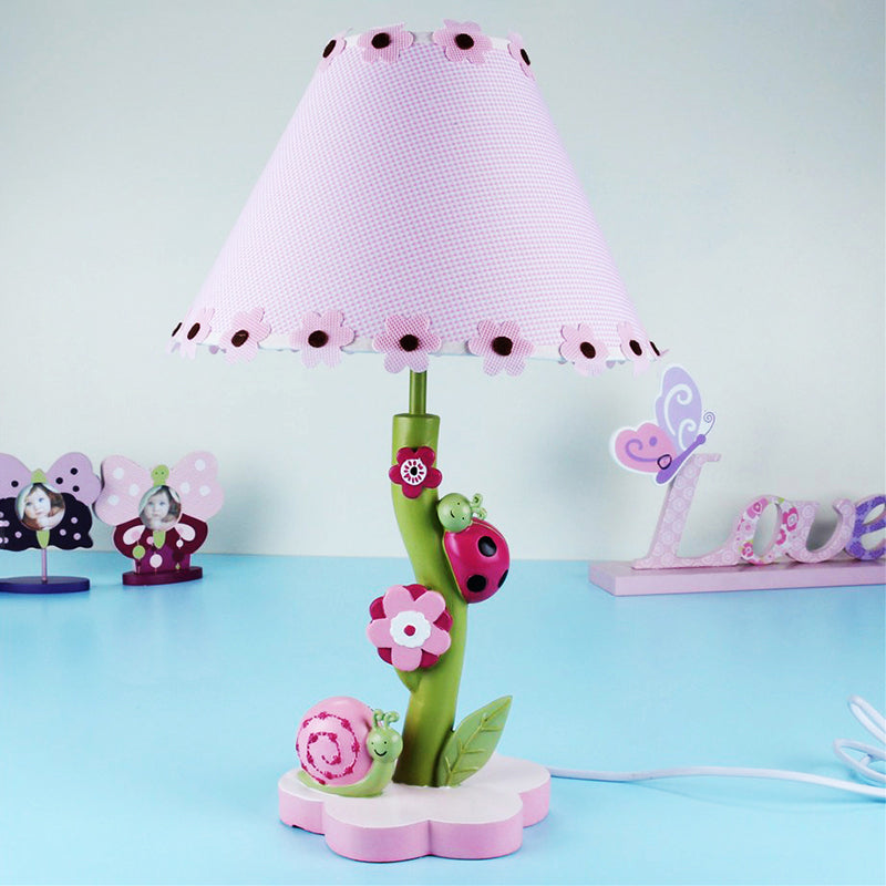 Resin Flower Desk Light with Tapered Shade One Light Cute Table Light in Pink for Girls Bedroom Clearhalo 'Lamps' 'Table Lamps' Lighting' 193245