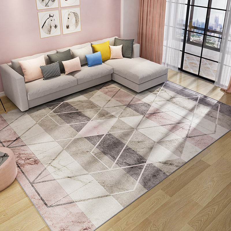 Multi-Colored Living Room Indoor Rug Contemporary Color Block Area Carpet Polyster Stain-Resistant Rug Light Pink Clearhalo 'Area Rug' 'Modern' 'Rugs' Rug' 1932551