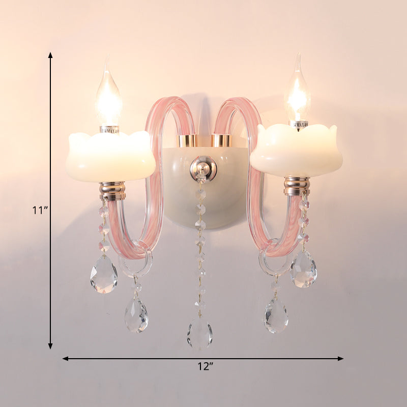 Pink Candle Sconce Light with Clear Crystal Traditional Style Metal Wall Lamp for Bathroom Clearhalo 'Wall Lamps & Sconces' 'Wall Lights' Lighting' 193264