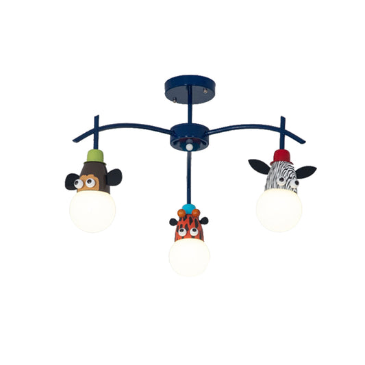 Kids Dark Blue Semi Flushmount Light Animal Metal Ceiling Light for Foyer Bathroom Clearhalo 'Ceiling Lights' 'Close To Ceiling Lights' 'Close to ceiling' 'Semi-flushmount' Lighting' 193273