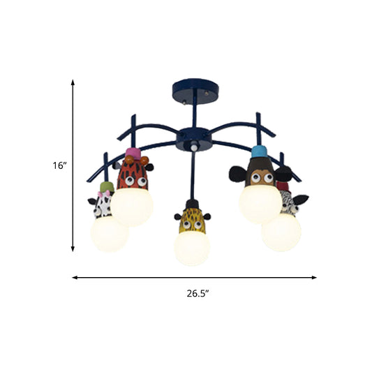 Kids Dark Blue Semi Flushmount Light Animal Metal Ceiling Light for Foyer Bathroom Clearhalo 'Ceiling Lights' 'Close To Ceiling Lights' 'Close to ceiling' 'Semi-flushmount' Lighting' 193278