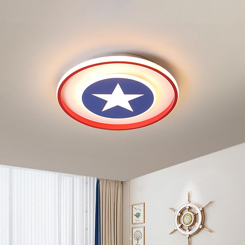 American Style Circular Ceiling Light Acrylic Red LED Ceiling Mount Light with Blue Star for Boys Bedroom Red 16" Clearhalo 'Ceiling Lights' 'Close To Ceiling Lights' 'Close to ceiling' 'Flush mount' Lighting' 1932801