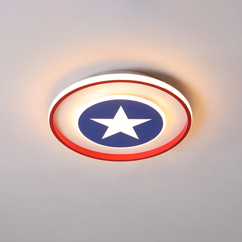 American Style Circular Ceiling Light Acrylic Red LED Ceiling Mount Light with Blue Star for Boys Bedroom Clearhalo 'Ceiling Lights' 'Close To Ceiling Lights' 'Close to ceiling' 'Flush mount' Lighting' 1932802