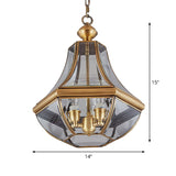 Gold 3 Heads Chandelier Lighting Colonialism Clear Glass Teardrop Pendant Ceiling Light for Foyer Clearhalo 'Ceiling Lights' 'Chandeliers' 'Close To Ceiling Lights' 'Glass shade' 'Glass' Lighting' 1932833