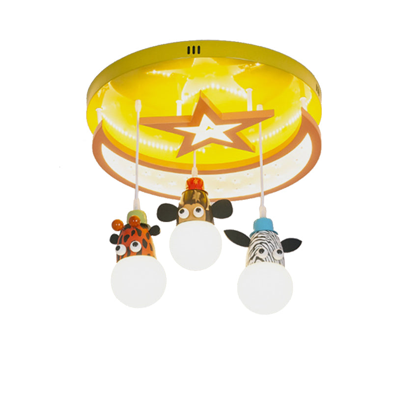 Yellow Star Moon Semi Ceiling Light Animal Acrylic Metal Flush Mount Light for Kids Bedroom Clearhalo 'Ceiling Lights' 'Close To Ceiling Lights' 'Close to ceiling' 'Semi-flushmount' Lighting' 193291