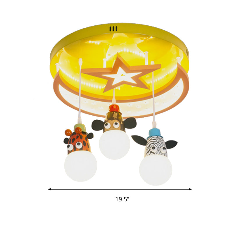 Yellow Star Moon Semi Ceiling Light Animal Acrylic Metal Flush Mount Light for Kids Bedroom Clearhalo 'Ceiling Lights' 'Close To Ceiling Lights' 'Close to ceiling' 'Semi-flushmount' Lighting' 193292