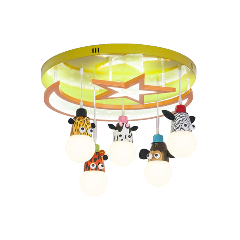 Yellow Star Moon Semi Ceiling Light Animal Acrylic Metal Flush Mount Light for Kids Bedroom Clearhalo 'Ceiling Lights' 'Close To Ceiling Lights' 'Close to ceiling' 'Semi-flushmount' Lighting' 193294