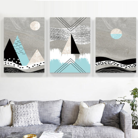 Geometrical Mountain Landscape Canvas Modern Textured Wall Art Print in Soft Color