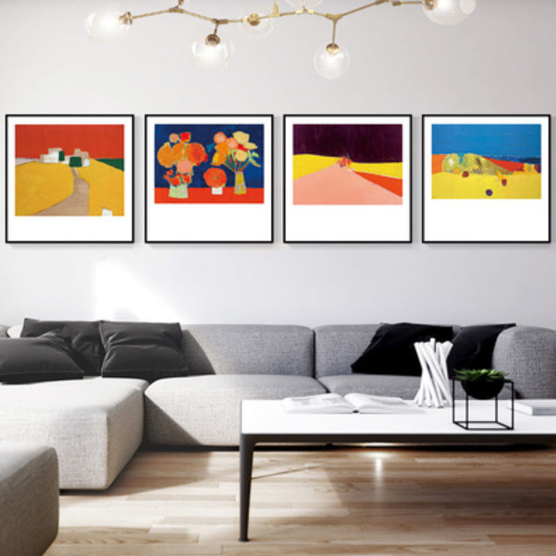 Modern Canvas Wall Art Pastel Scenery Painting, Multiple Sizes Available (Set of 4) Yellow Clearhalo 'Arts' 'Canvas Art' 1933164