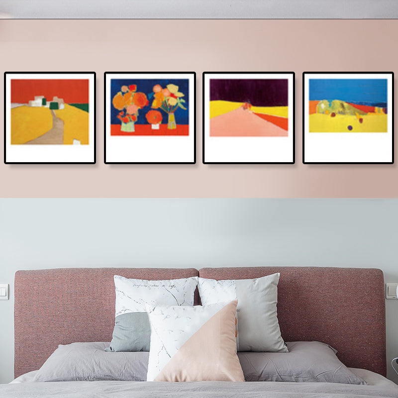 Modern Canvas Wall Art Pastel Scenery Painting, Multiple Sizes Available (Set of 4) Clearhalo 'Arts' 'Canvas Art' 1933165