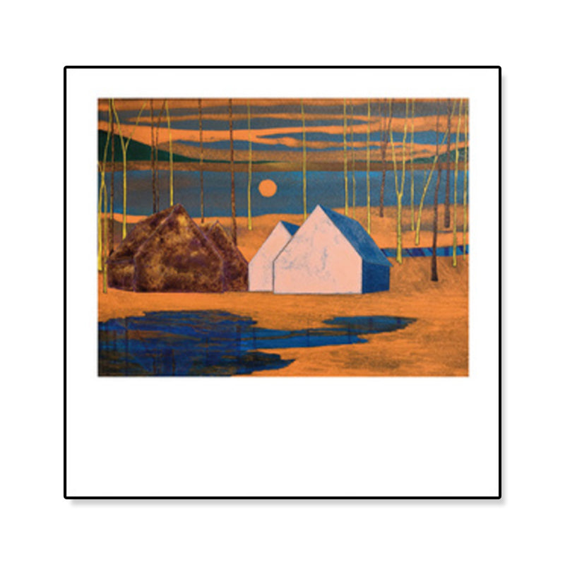 Log Cabin Canvas Wall Art Funky Beautiful Night Scenery Painting in Dark Color for Room Clearhalo 'Arts' 'Canvas Art' 1933223