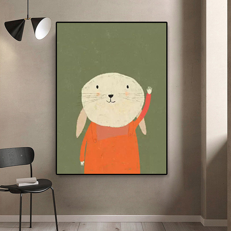 Cartoon Illustration Bunny Art Print Canvas Textured Pastel Wall Decor for Kids Room Orange Clearhalo 'Art Gallery' 'Canvas Art' 'Kids' Arts' 1933359