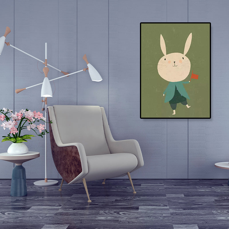 Cartoon Illustration Bunny Art Print Canvas Textured Pastel Wall Decor for Kids Room Clearhalo 'Art Gallery' 'Canvas Art' 'Kids' Arts' 1933368