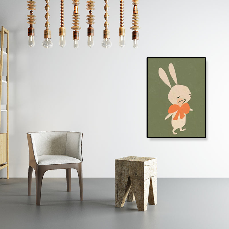 Cartoon Illustration Bunny Art Print Canvas Textured Pastel Wall Decor for Kids Room Clearhalo 'Art Gallery' 'Canvas Art' 'Kids' Arts' 1933371