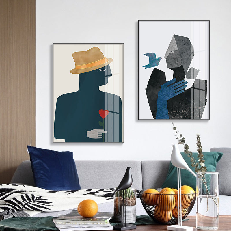 Illustration Figure Portrait Canvas Print Dark Color Cubism Wall Art for House Interior Clearhalo 'Arts' 'Canvas Art' 1933394