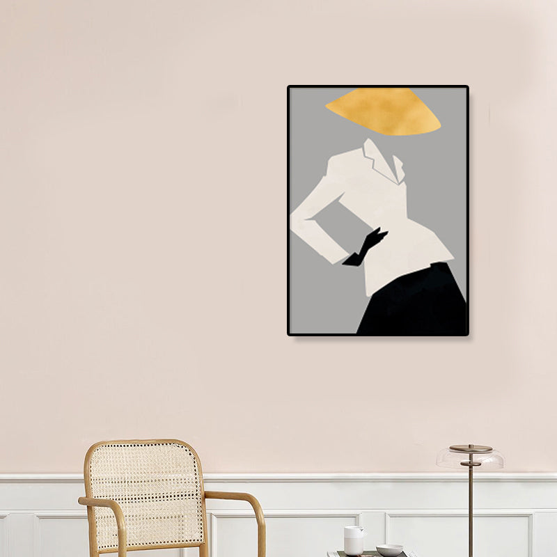 Illustration Figure Portrait Canvas Print Dark Color Cubism Wall Art for House Interior White Clearhalo 'Arts' 'Canvas Art' 1933401