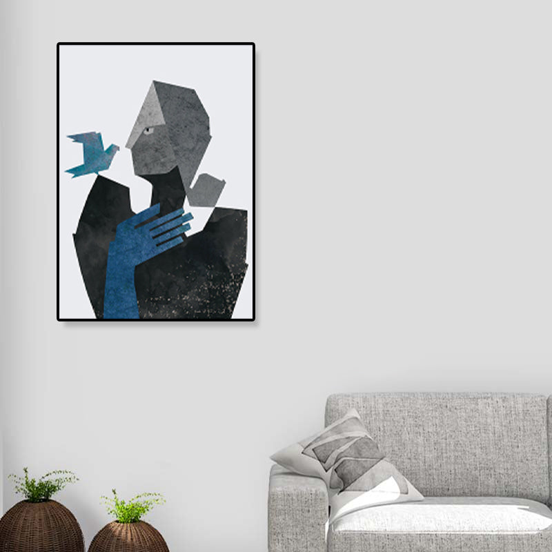 Illustration Figure Portrait Canvas Print Dark Color Cubism Wall Art for House Interior Black Clearhalo 'Arts' 'Canvas Art' 1933409