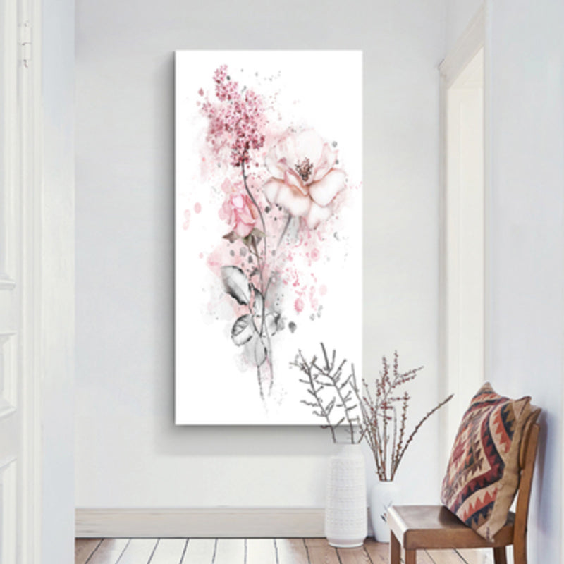 Pink Blossoming Flower Art Print Textured French Country Foyer Wall Decor, Multiple Sizes Pink Clearhalo 'Arts' 'Canvas Art' 1933448