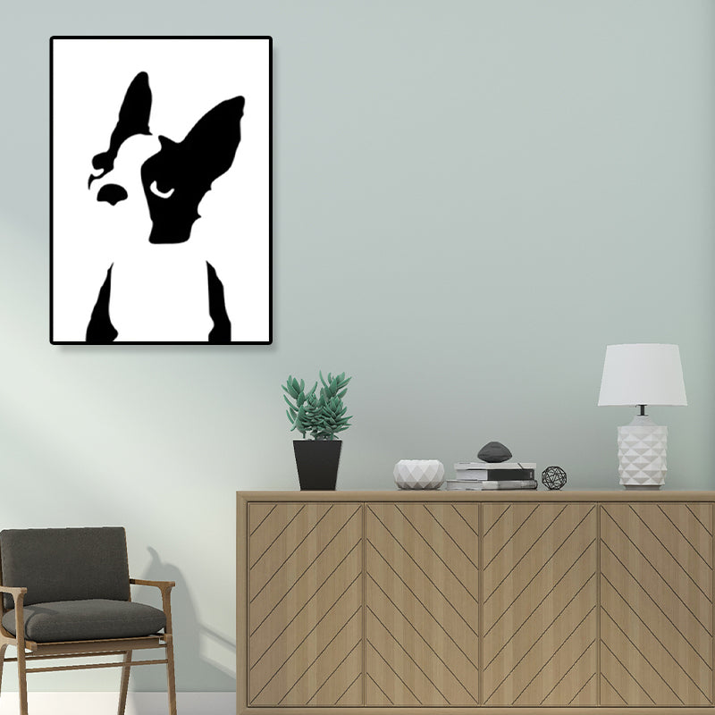 Black Puppy Drawing Wall Art Textured Kids Bedroom Canvas Print on White, Optional Sizes Black Clearhalo 'Art Gallery' 'Canvas Art' 'Kids' Arts' 1933455