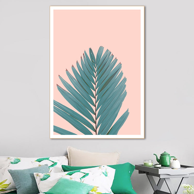 Nordic Fan Leaf Plant Art Print Green and Pink Textured Wall Decor for Living Room Green Clearhalo 'Arts' 'Canvas Art' 1933480