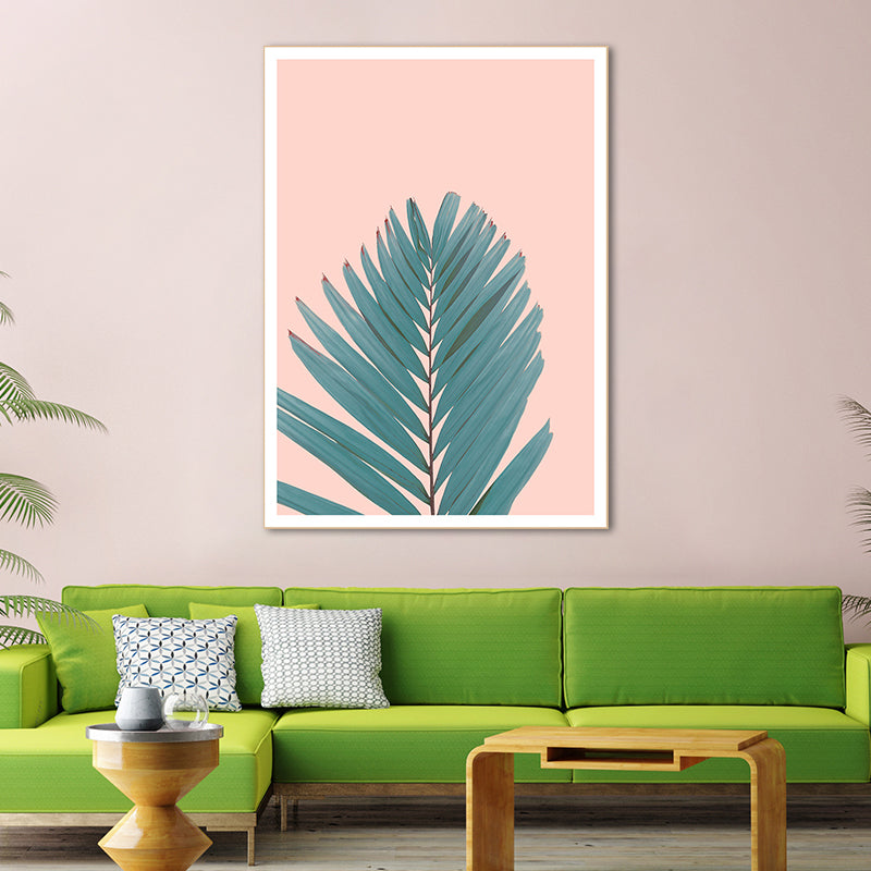 Nordic Fan Leaf Plant Art Print Green and Pink Textured Wall Decor for Living Room Clearhalo 'Arts' 'Canvas Art' 1933481