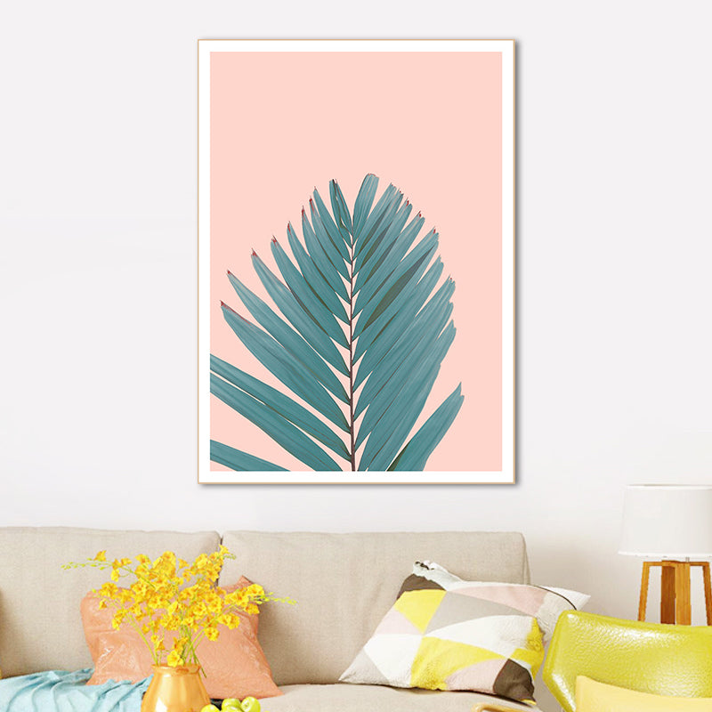 Nordic Fan Leaf Plant Art Print Green and Pink Textured Wall Decor for Living Room Clearhalo 'Arts' 'Canvas Art' 1933482