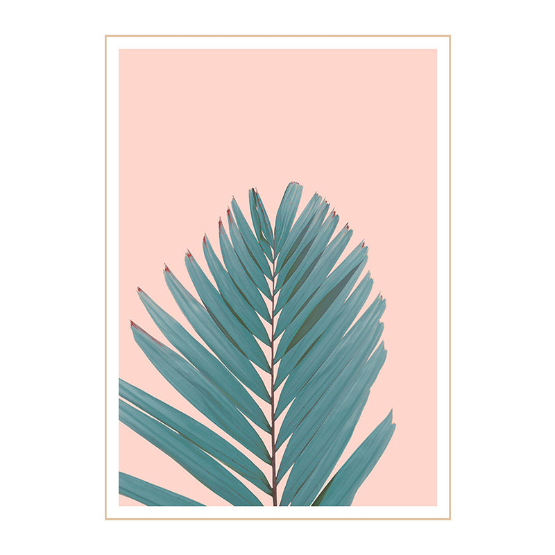 Nordic Fan Leaf Plant Art Print Green and Pink Textured Wall Decor for Living Room Clearhalo 'Arts' 'Canvas Art' 1933483