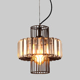 10"/12.5" Wide Minimalist Lantern Crystal Block Suspension Lighting 1 Head Ceiling Pendant in Black with Metal Cage Clearhalo 'Ceiling Lights' 'Modern Pendants' 'Modern' 'Pendant Lights' 'Pendants' Lighting' 1933533