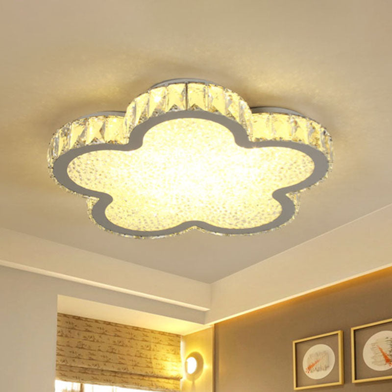 Flower Flush Mount Light Modern Acrylic LED Bedroom Ceiling Lamp with Clear Crystal Encrusted in Warm/White Light/Remote Control Stepless Dimming, 12.5"/20.5"/24.5" W Clearhalo 'Ceiling Lights' 'Close To Ceiling Lights' 'Close to ceiling' 'Flush mount' Lighting' 1933580