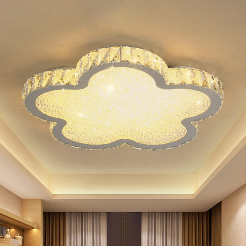 Flower Flush Mount Light Modern Acrylic LED Bedroom Ceiling Lamp with Clear Crystal Encrusted in Warm/White Light/Remote Control Stepless Dimming, 12.5"/20.5"/24.5" W Clear Clearhalo 'Ceiling Lights' 'Close To Ceiling Lights' 'Close to ceiling' 'Flush mount' Lighting' 1933581