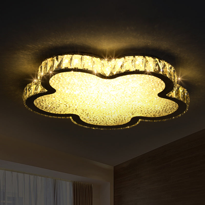 Flower Flush Mount Light Modern Acrylic LED Bedroom Ceiling Lamp with Clear Crystal Encrusted in Warm/White Light/Remote Control Stepless Dimming, 12.5"/20.5"/24.5" W Clearhalo 'Ceiling Lights' 'Close To Ceiling Lights' 'Close to ceiling' 'Flush mount' Lighting' 1933582