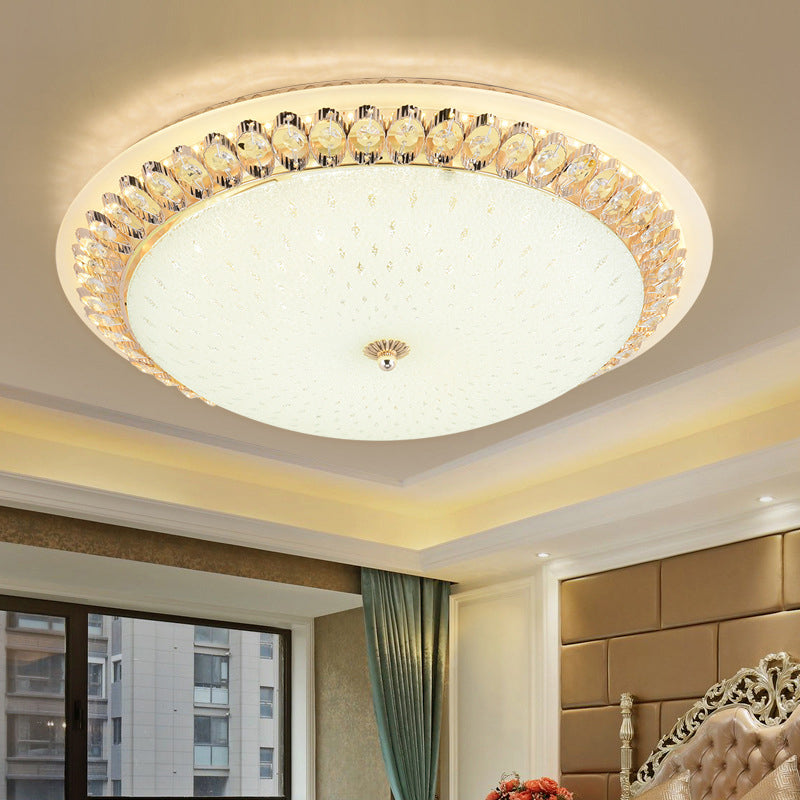 12"/16"/19.5" W Dome White Glass Flush Lamp Modernist LED White Ceiling Mount with Clear Crystal Deco Clearhalo 'Ceiling Lights' 'Close To Ceiling Lights' 'Close to ceiling' 'Flush mount' Lighting' 1933589