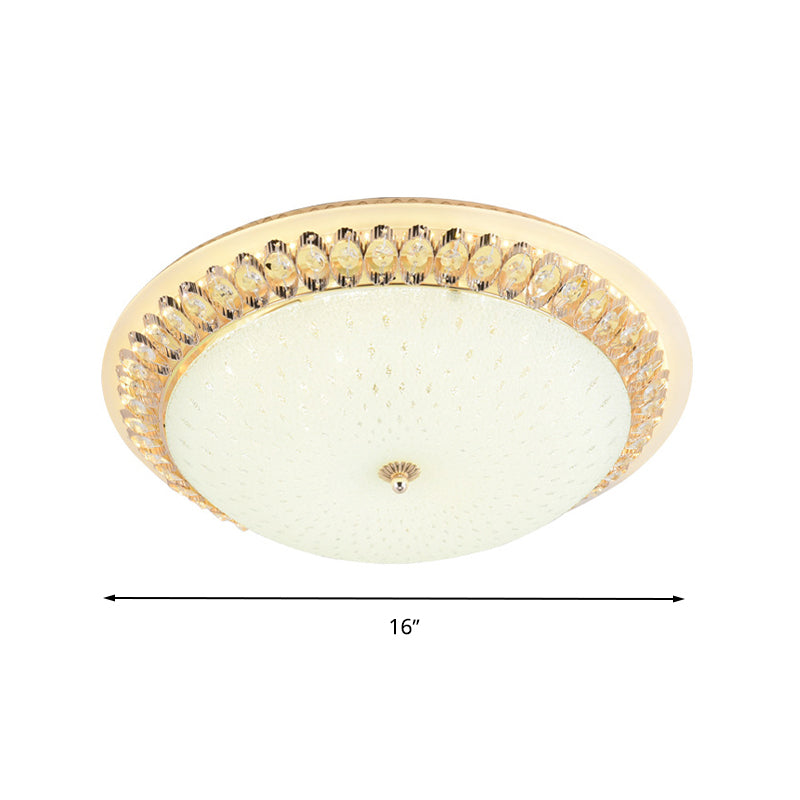 12"/16"/19.5" W Dome White Glass Flush Lamp Modernist LED White Ceiling Mount with Clear Crystal Deco Clearhalo 'Ceiling Lights' 'Close To Ceiling Lights' 'Close to ceiling' 'Flush mount' Lighting' 1933592