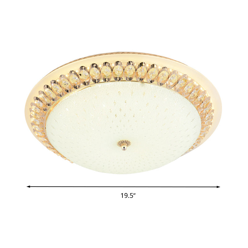 12"/16"/19.5" W Dome White Glass Flush Lamp Modernist LED White Ceiling Mount with Clear Crystal Deco Clearhalo 'Ceiling Lights' 'Close To Ceiling Lights' 'Close to ceiling' 'Flush mount' Lighting' 1933593