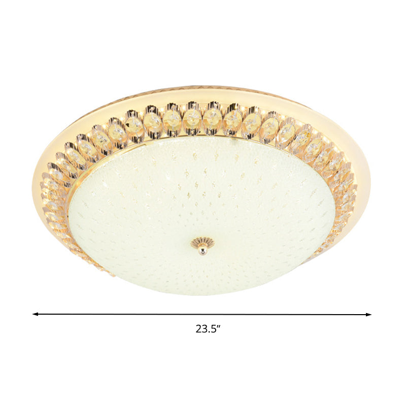 12"/16"/19.5" W Dome White Glass Flush Lamp Modernist LED White Ceiling Mount with Clear Crystal Deco Clearhalo 'Ceiling Lights' 'Close To Ceiling Lights' 'Close to ceiling' 'Flush mount' Lighting' 1933594