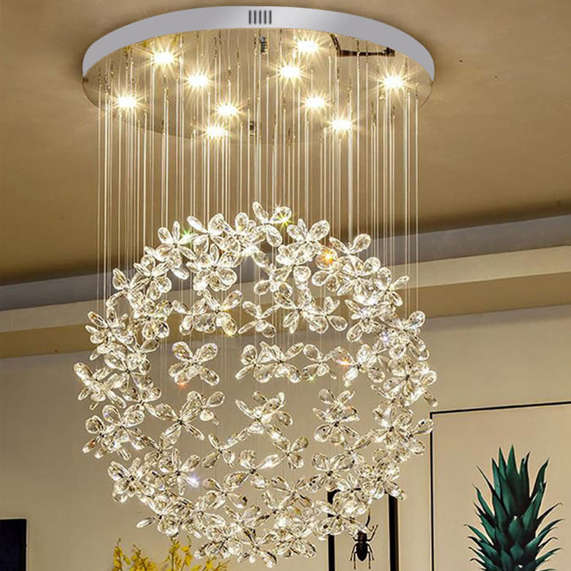 Sphere Ceiling Mounted Fixture Modernism Clear Crystal 16"/19.5" W 9 Lights Dining Room Flush Light in Nickel Clearhalo 'Ceiling Lights' 'Close To Ceiling Lights' 'Close to ceiling' 'Flush mount' Lighting' 1933600