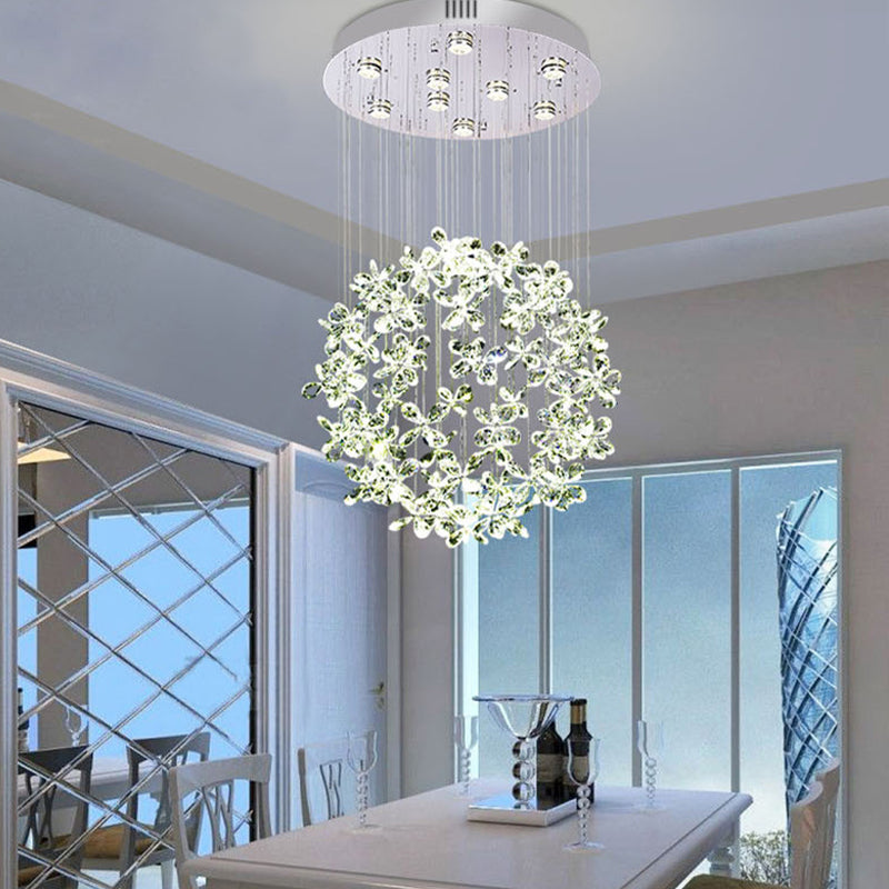 Sphere Ceiling Mounted Fixture Modernism Clear Crystal 16"/19.5" W 9 Lights Dining Room Flush Light in Nickel Clearhalo 'Ceiling Lights' 'Close To Ceiling Lights' 'Close to ceiling' 'Flush mount' Lighting' 1933603